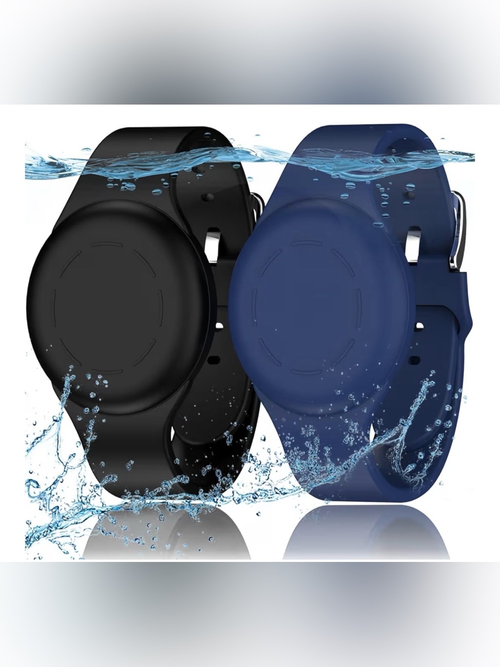 NWT Waterproof AirTag 1st & 2nd Gen Watch Bracelet Case for Kids Blue/Black, 2pk